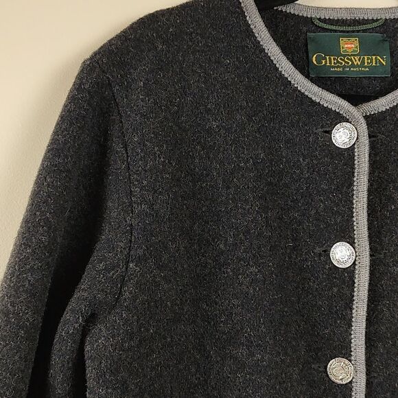Giesswein Charcoal Gray Pure New Wool Jacket Blazer Silver Coin Buttons Vintage - Picture 3 of 14